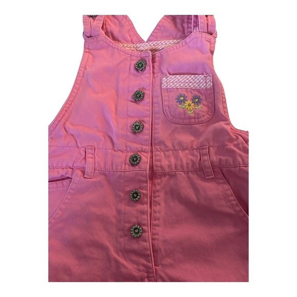 Vintage Mckids Button Down Short Overalls Girls‎ Size 5 Pink Flowers Mcdonalds - Picture 2 of 6
